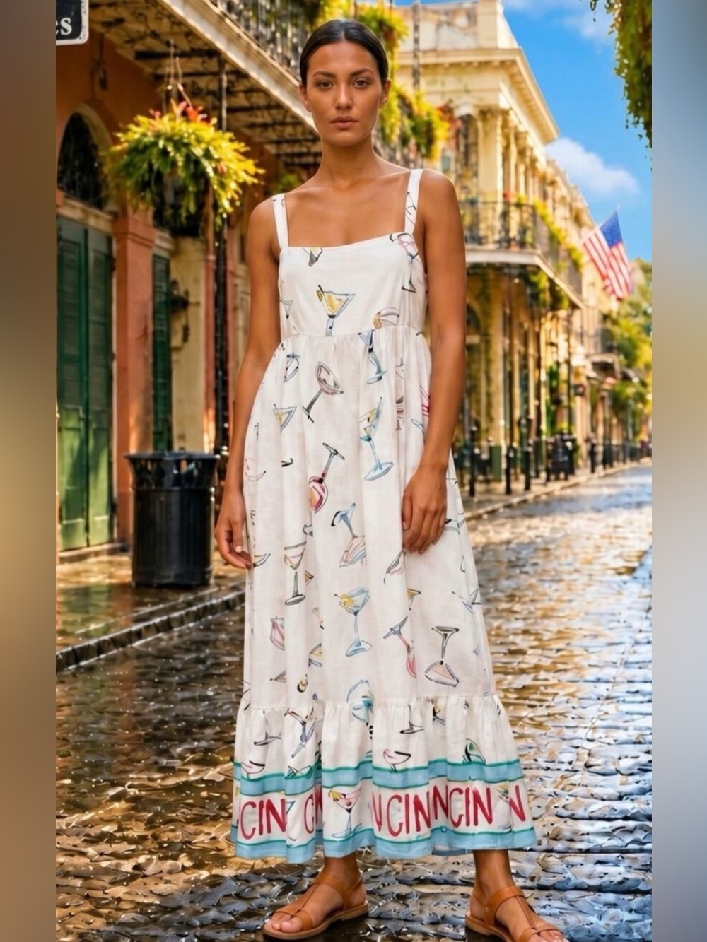 Paper Heart Cocktail Print Midi Dress Pockets Linen Blend Cin Cin NWOT Small